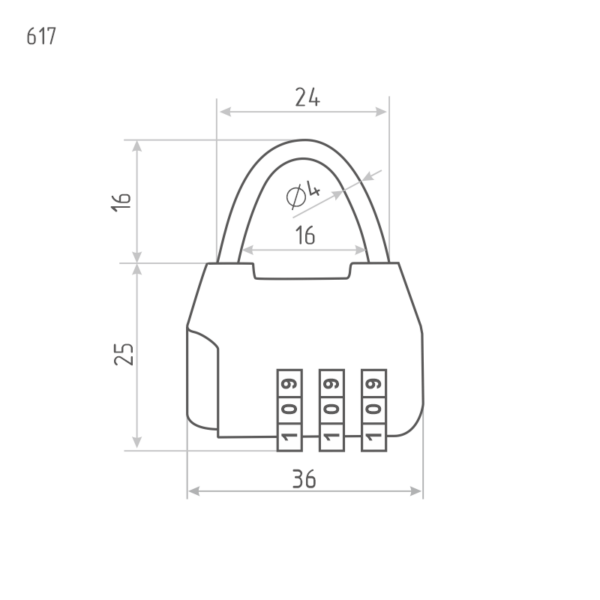 Замок навесной кодовый Нора-М 617 для чемодана - Черный - 36 мм